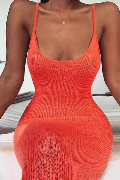 Solid Color Sexy Slip Backless Sleeveless Dress
