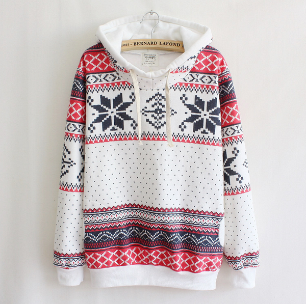 PRINTED LONG-SLEEVED HOODED SWEATER