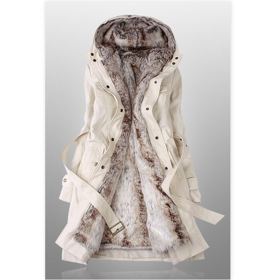 BEIGE PARKA WITH FAUX FUR INNER