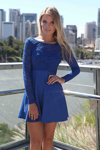 ROUND NECK LONG-SLEEVED LACE DRESS