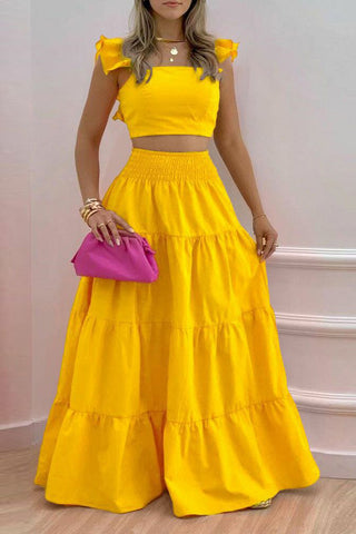Sleeveless Top Solid Color Skirt Two-Piece Set