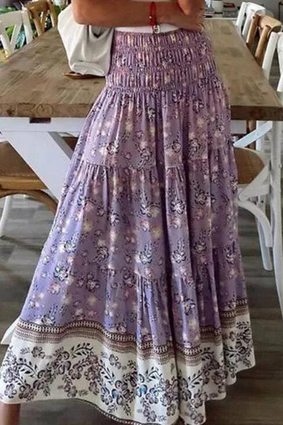 High Waist Women Floral Print Long Skirt