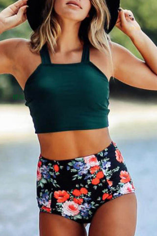 Floral Print High Waisted Sexy Swimsuit Bikini Set