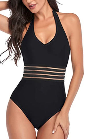 Sexy Solid Color Halter One Piece Swimsuit Swimwear