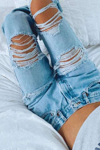 Ripped Denim Womens Mini Jeans