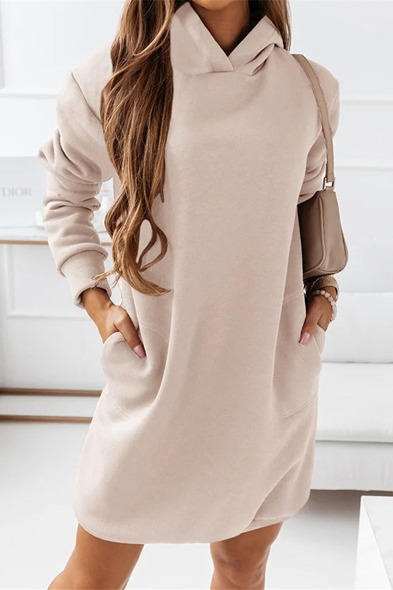 Womens Hooded Fashion Long Sleeve Solid Color Dress