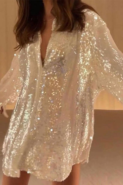 Sequin Shirt Womens Glitter Loose Long Sleeve Top
