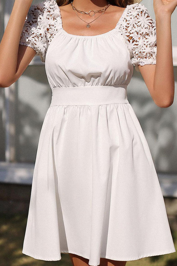 Solid Color Short Sleeve Backless Bow Solid Color Dress
