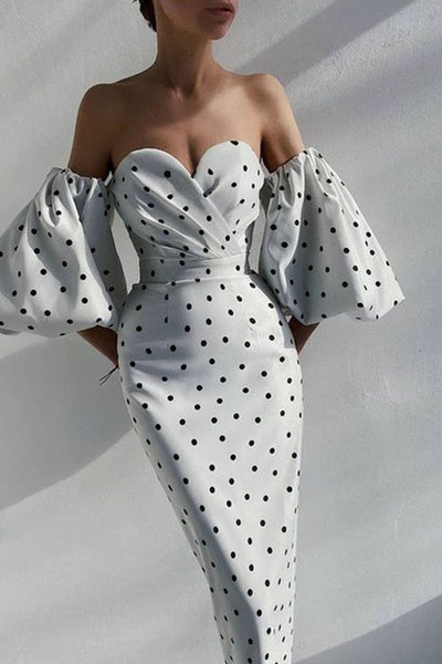 Womens Sexy High Waist Print Polka Dot Dress