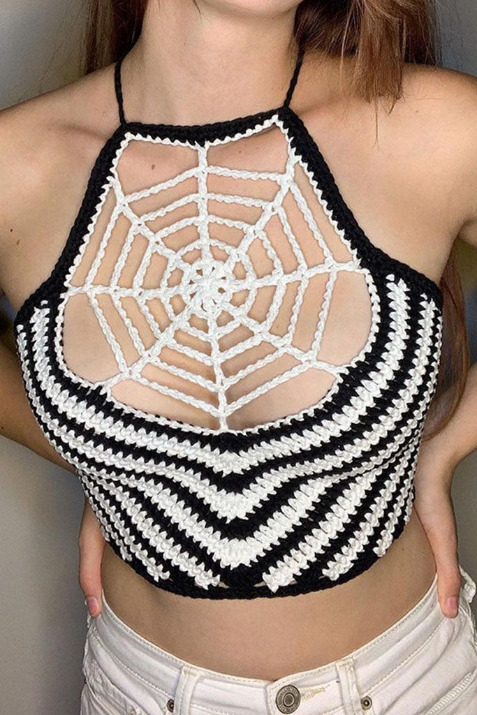 Backless Sexy Womens Halter Spider Web Knit Vest Top