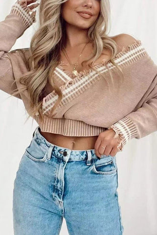 Womens Long Sleeve Sexy V-neck Crop Top
