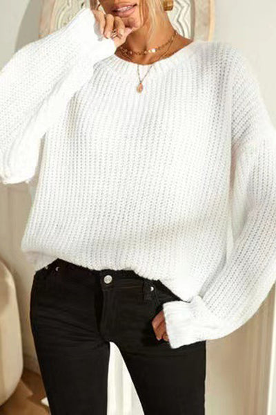 Loose Round Neck Backless Lace Sweater Top
