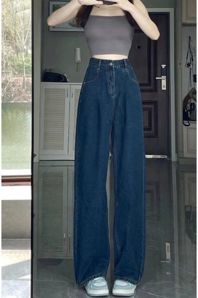 Women Fashion High Waist Wide-Leg Jeans