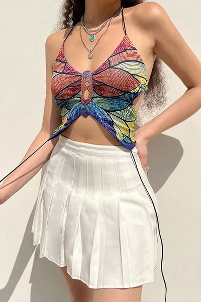 Backless Sexy Butterfly Print V-neck Vest Top