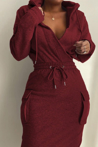 Hooded Long Sleeves Tops Skirt Two-Piece Suit