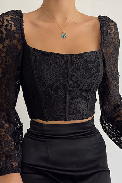 Sexy Lace Long Sleeve Short T-Shirt Top