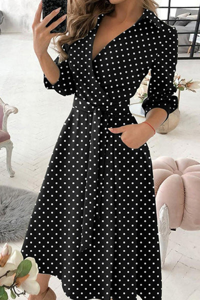Fashion Women Print Long Sleeve V-Neck Dress