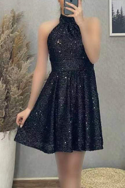 Sexy Sequin Backless Halter Neck Dress
