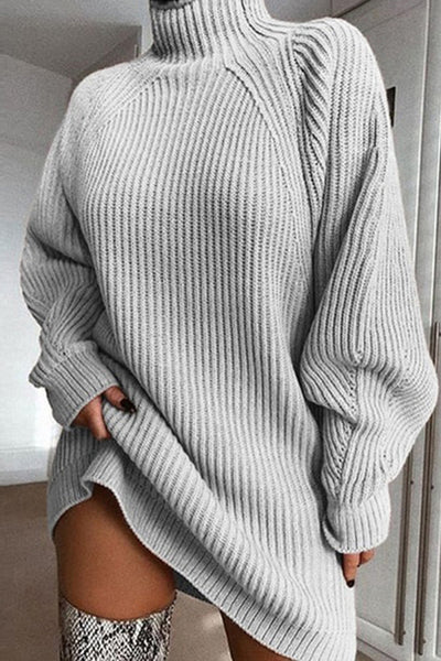 Solid Color High Collar Knitwear Sweater Dress