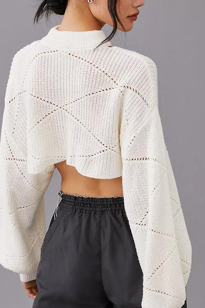Womens Round Neck Knit Long Sleeve Sexy Crop Top