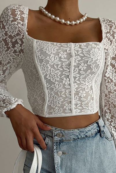 Sexy Lace Long Sleeve Short T-Shirt Top