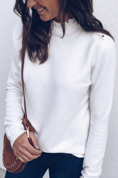 Solid Color Women Round Neck Long Sleeve Top