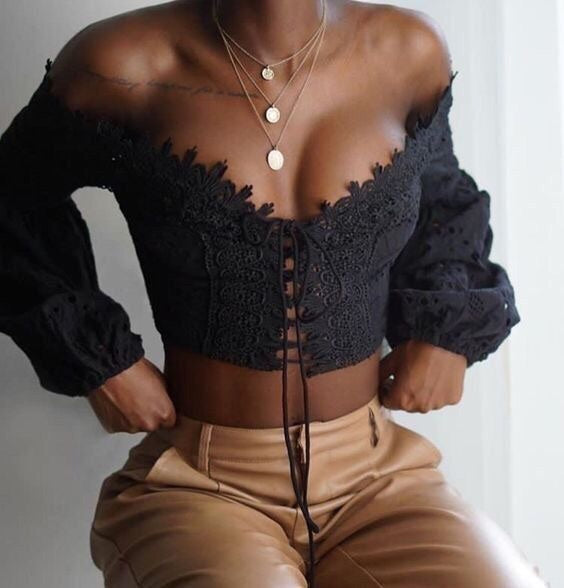 Sexy Bandage Long Sleeve Embroidery  Crop Top