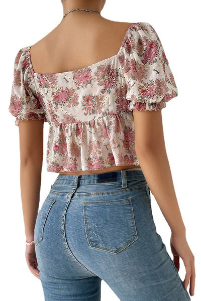 Short Sleeve Print Sexy Embroidered Shirt Top