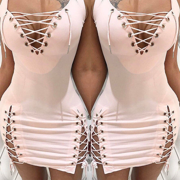 Womens Sexy Lace-up Sleeveless Mini Dress