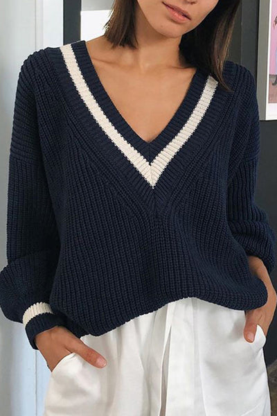 Deep V-neck Temperament Knit Loose Sweater Top