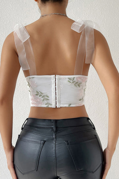 Sling Sexy Backless Embroidered Crop Tank Top
