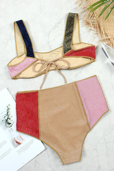 Patchwork High Waist Swimwear Bikini Set