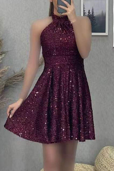 Sexy Sequin Backless Halter Neck Dress