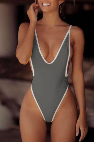 Sling Swimwear Solid Color One Piece Swimsuit