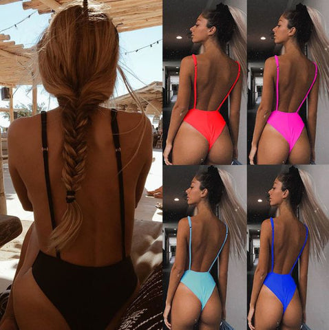 Women Sexy Solid Color One Piece Bikini Swimsuit