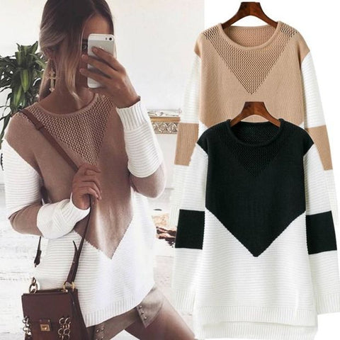 Fashion Knit Long-Sleeved Round Neck Sweater Top