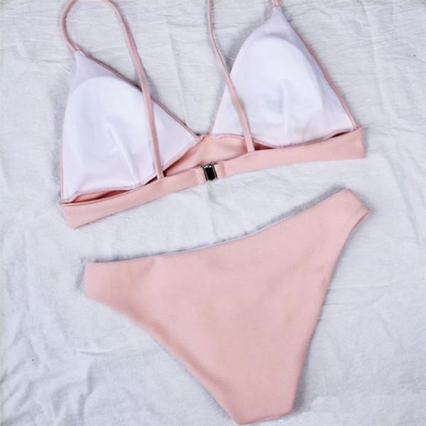 Solid Color Sexy Pink Bikini Swimsuit