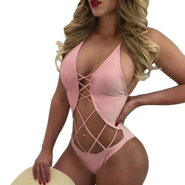 Solid Color Sexy Backless Swimsuit Swimwear