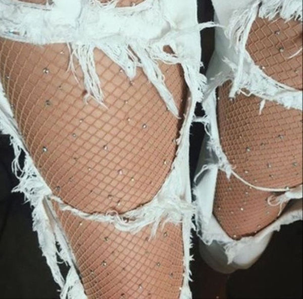 Women Fishnet Tights Net Crystal Diamond Bling Hosiery Body Stocking Pantyhose