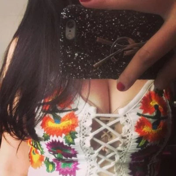 Sexy Embroidery Flower Vest Tank Top