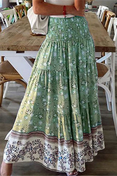 High Waist Women Floral Print Long Skirt